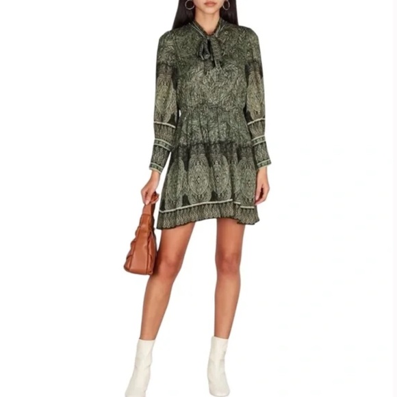NWT $395 Alice + Olivia Tanisha Tie-Neck Mini Dress in Green Paisley - size 0! - Picture 8 of 11